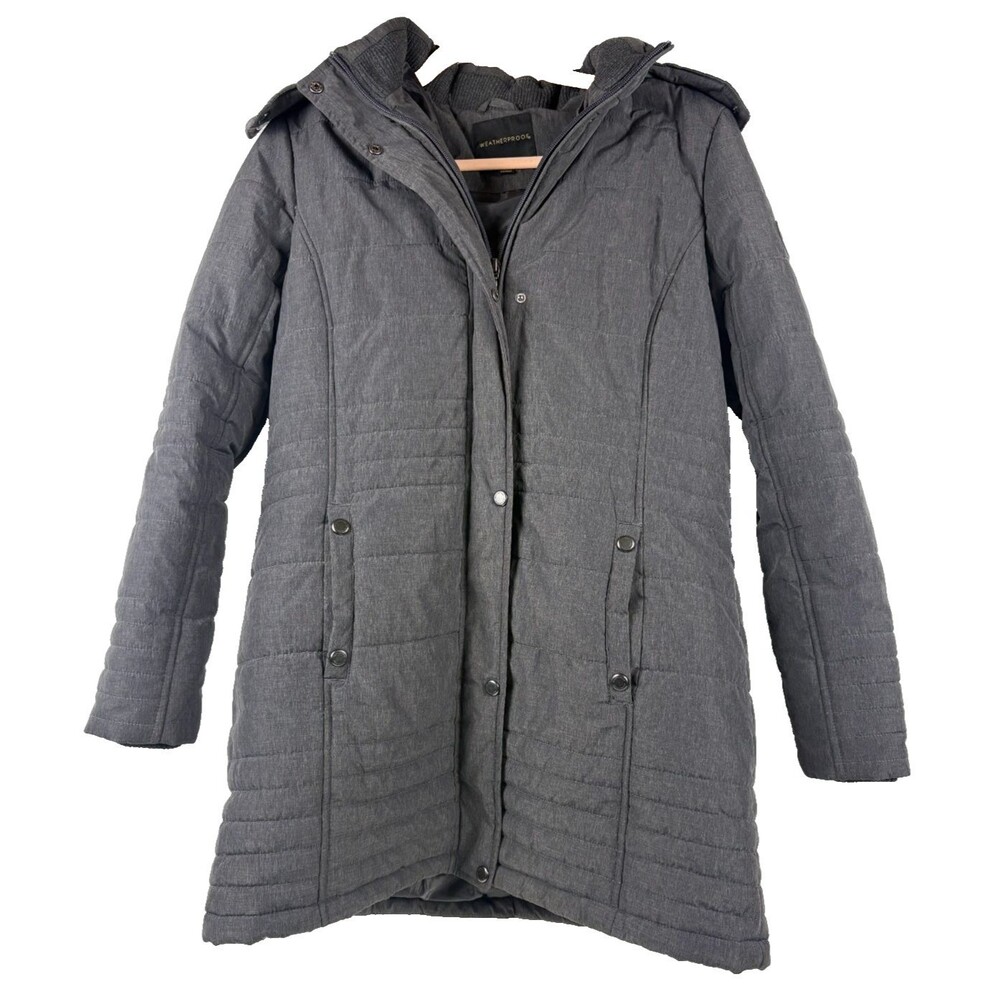 Weatherproof Detachable Hood Puffer Parka Coat Jacket Large Gray Nylon Warm MINT